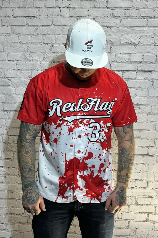 White Red-Splatter Baseball Jersey