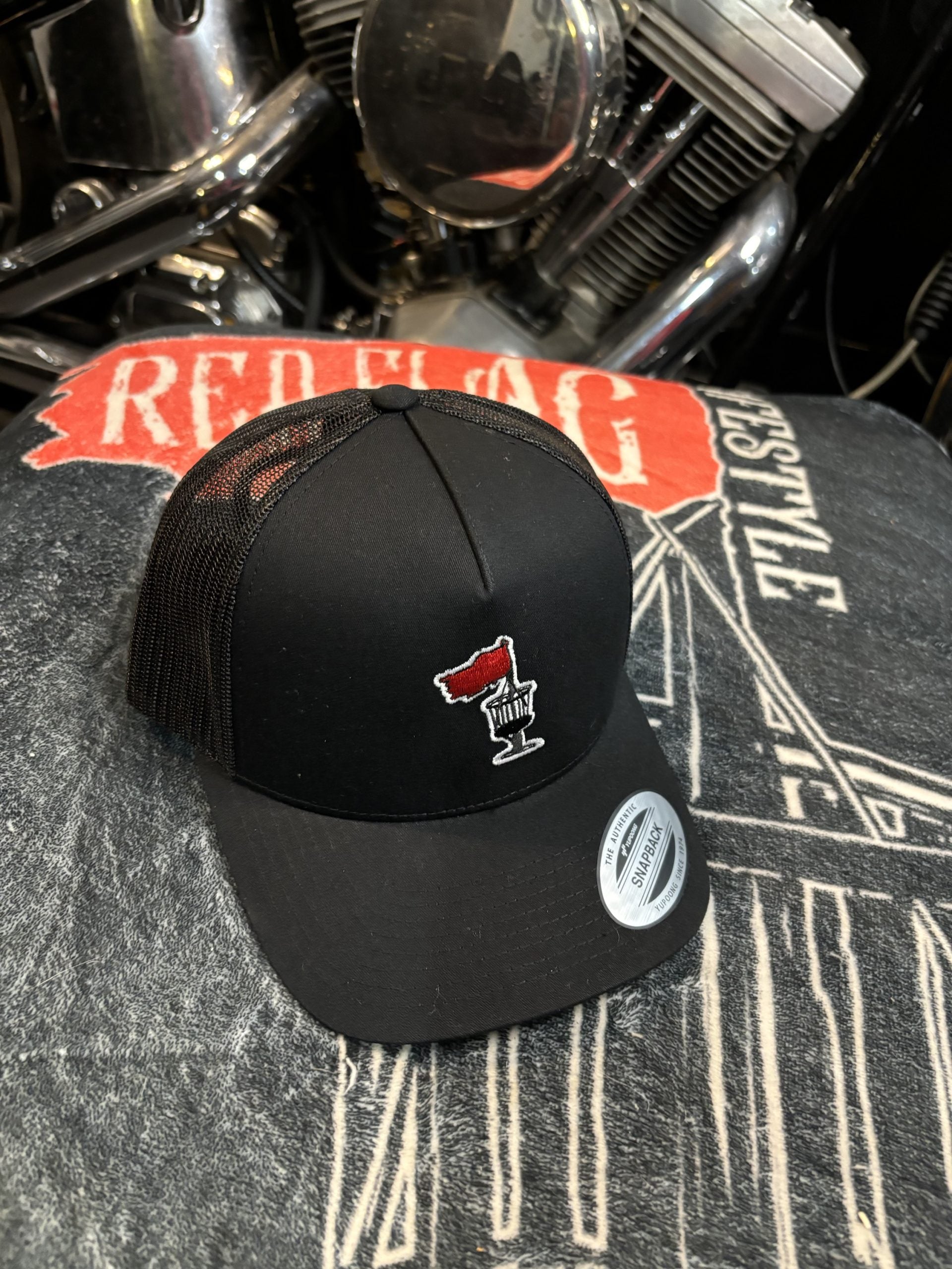 Red Flag Lifestyle 5-Panel Trucker Hat image 0