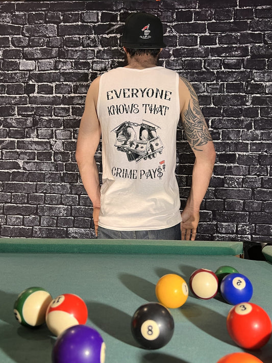 **RED FLAG LIFESTYLE White "Crime Pays" TANK TOP image 0