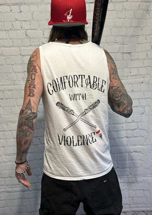 Comfortable with Violence - White Tank Top image 0